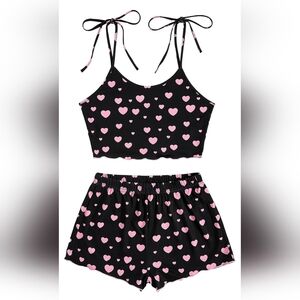 NEW! Black and Pink Heart Print Sleepwear Set Size Small!